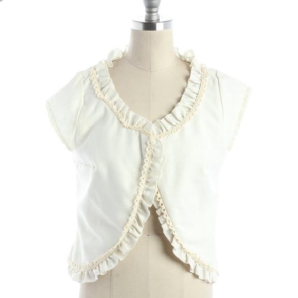 Anthropologie Shumaq Crop Ruffle Open Cotton Blend Summer Jacket L